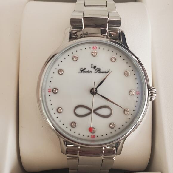 Lucien Piccard Eterno Silver Tone 40mm Watch and Bangle Set  Extra Strap NWOT - Picture 15 of 16